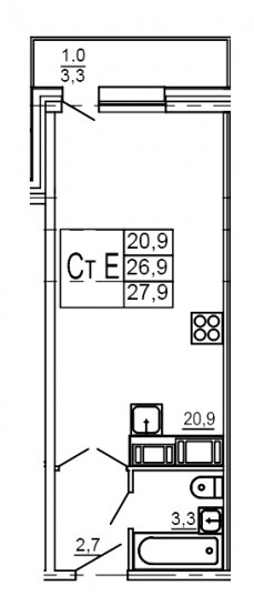 Студия 27.9 м²