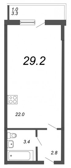 Студия 29.2 м²