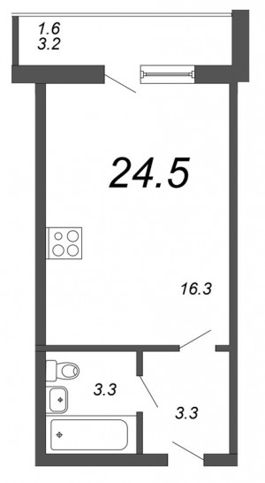 Студия 24.5 м²
