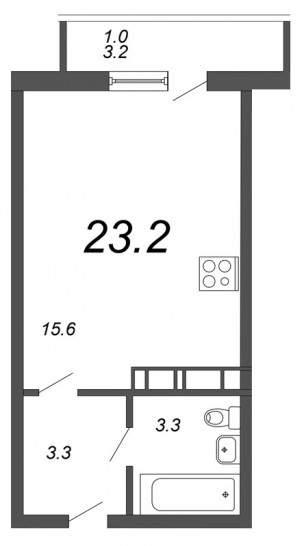 Студия 24.3 м²
