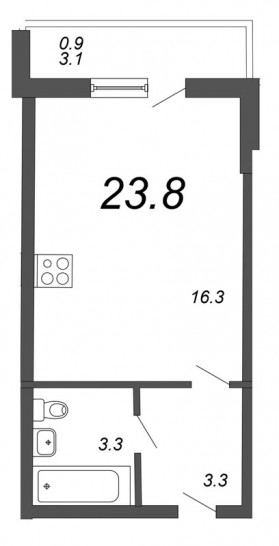 Студия 23.8 м²