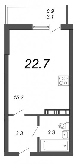Студия 22.7 м²
