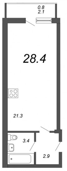 Студия 28.4 м²