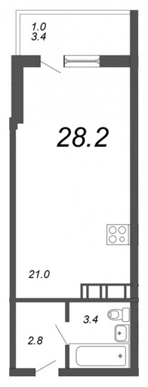 Студия 28.2 м²