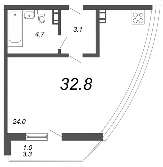Студия 32.8 м²