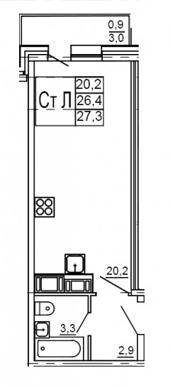 Студия 27.3 м²