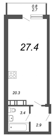 Студия 27.4 м²