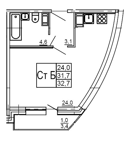 Студия 32.7 м²