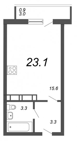Студия 24.1 м²