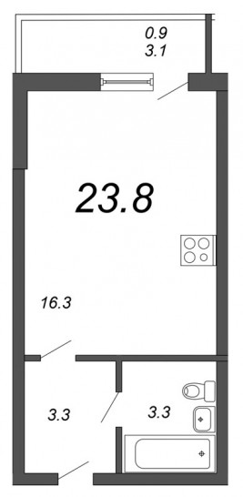 Студия 23.8 м²