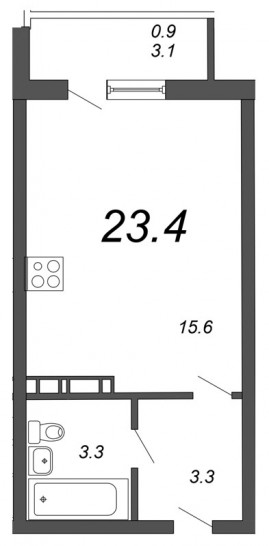 Студия 23.4 м²