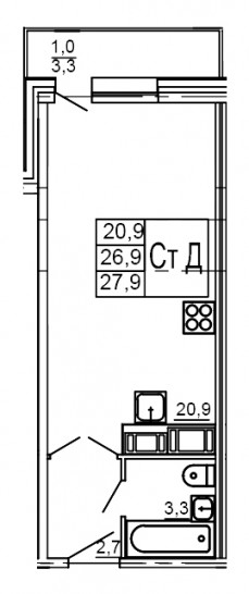 Студия 27.9 м²