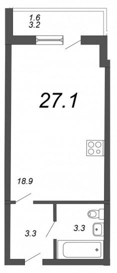 Студия 27.1 м²