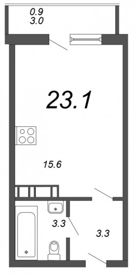 Студия 23.1 м²