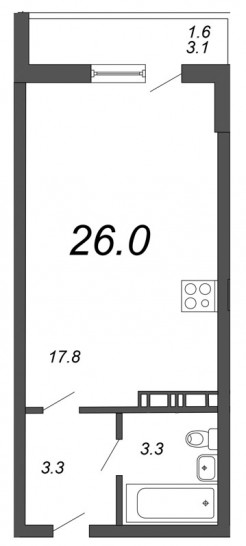 Студия 26 м²