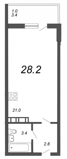 Студия 28.2 м²