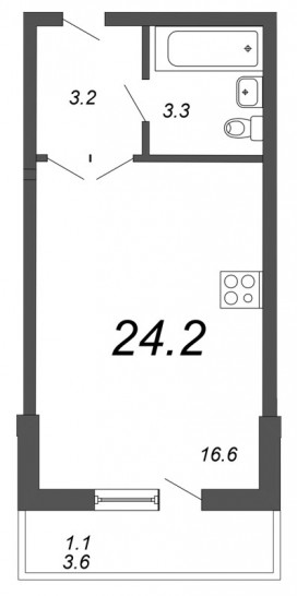 Студия 24.2 м²