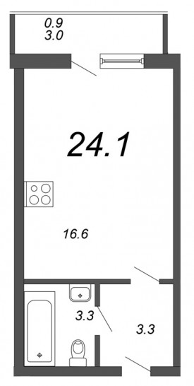Студия 24.1 м²