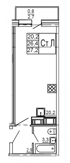 Студия 27.2 м²