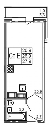 Студия 27.9 м²