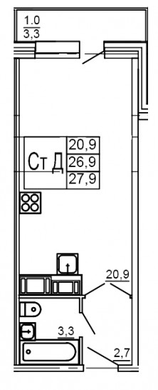Студия 27.9 м²