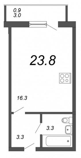 Студия 23.8 м²