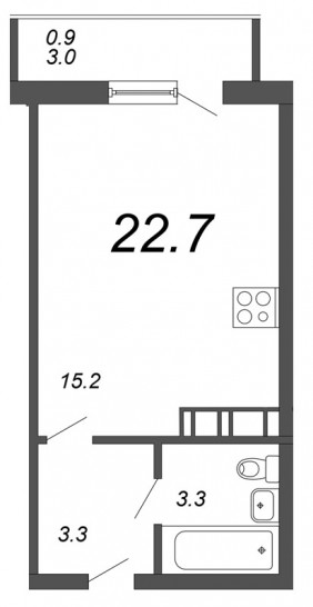 Студия 22.7 м²
