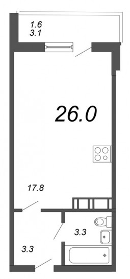 Студия 26 м²