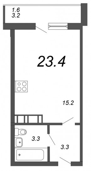 Студия 23.4 м²