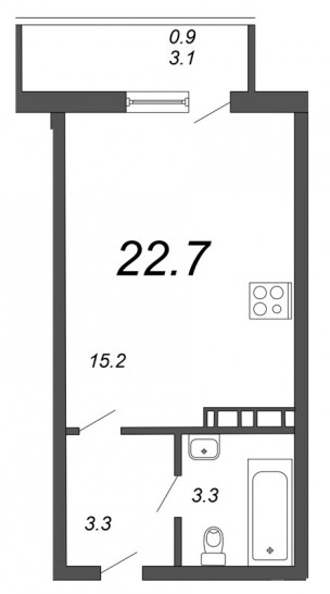 Студия 22.7 м²