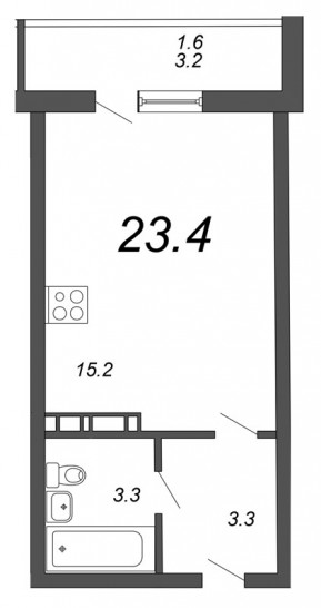Студия 23.4 м²