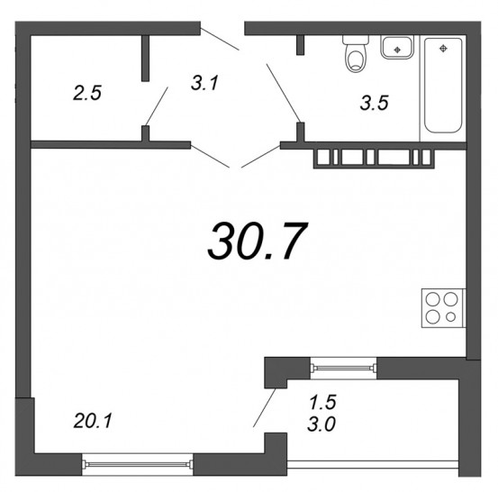 Студия 30.7 м²