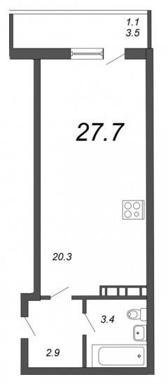 Студия 27.7 м²