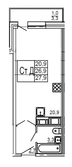 Студия 27.9 м²