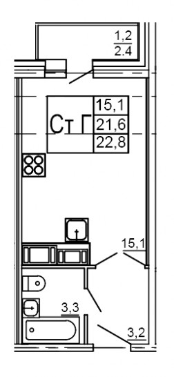 Студия 22.8 м²