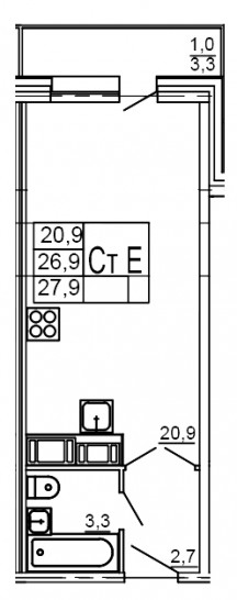 Студия 27.9 м²