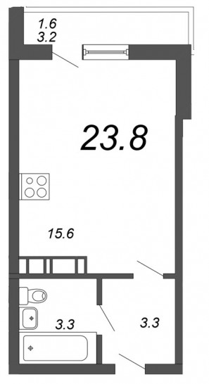 Студия 23.8 м²