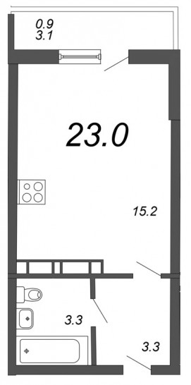 Студия 23.8 м²