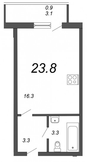 Студия 23.8 м²