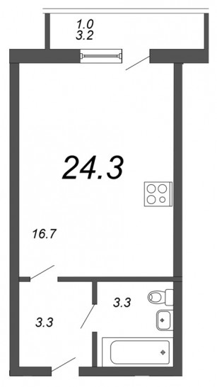 Студия 24.3 м²