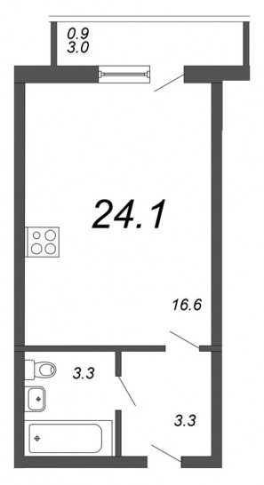 Студия 24.1 м²